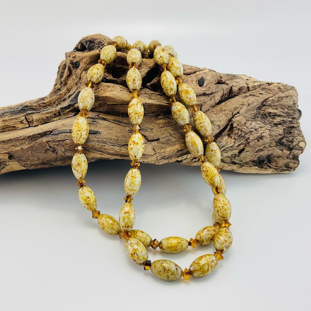Vintage Glass & Crystal Bead Necklace and Earrings in Lion's Mane Colors - Picture 10 of 14